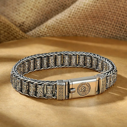 Bracelet Homme Argent Maillons Gravés Tibétain