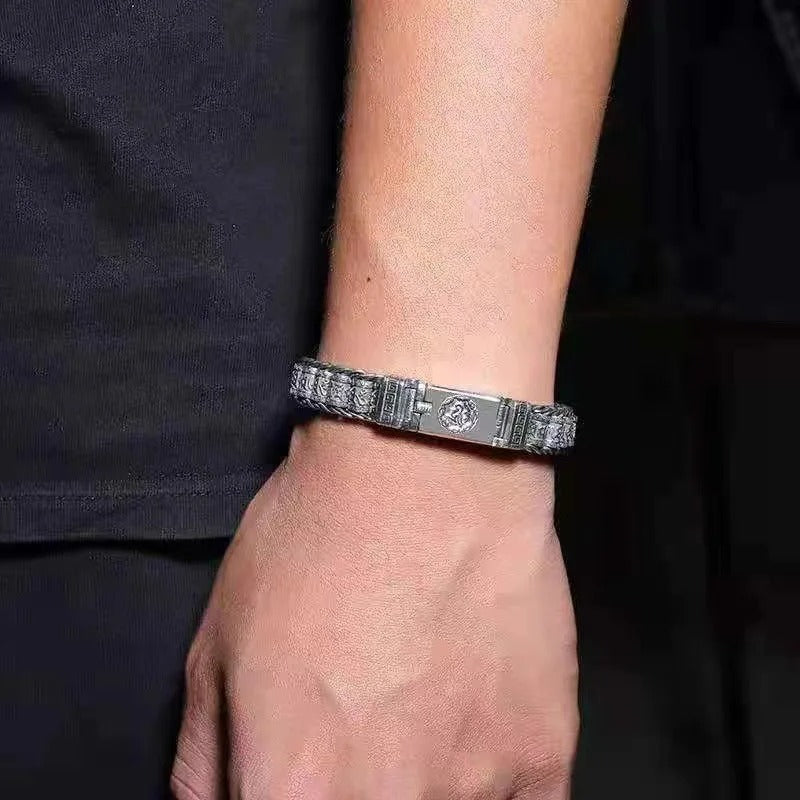 Bracelet Homme Argent Maillons Gravés Tibétain