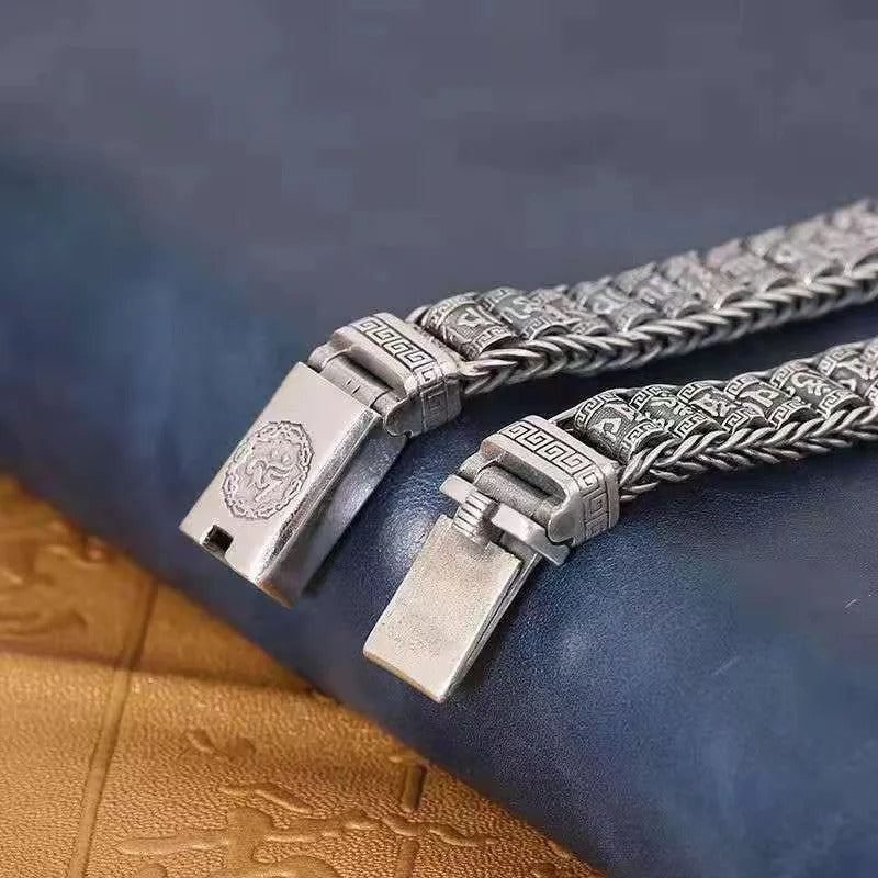 Bracelet Homme Argent Maillons Gravés Tibétain