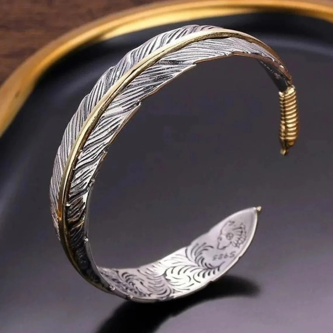 Bracelet Homme Argent Plume Gravée