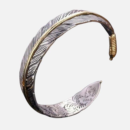 Bracelet Homme Argent Plume Gravée