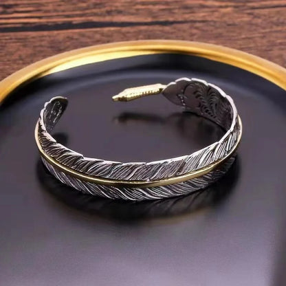 Bracelet Homme Argent Plume Gravée