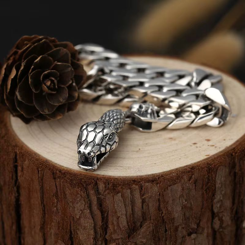 Bracelet Homme Argent Tête Serpent