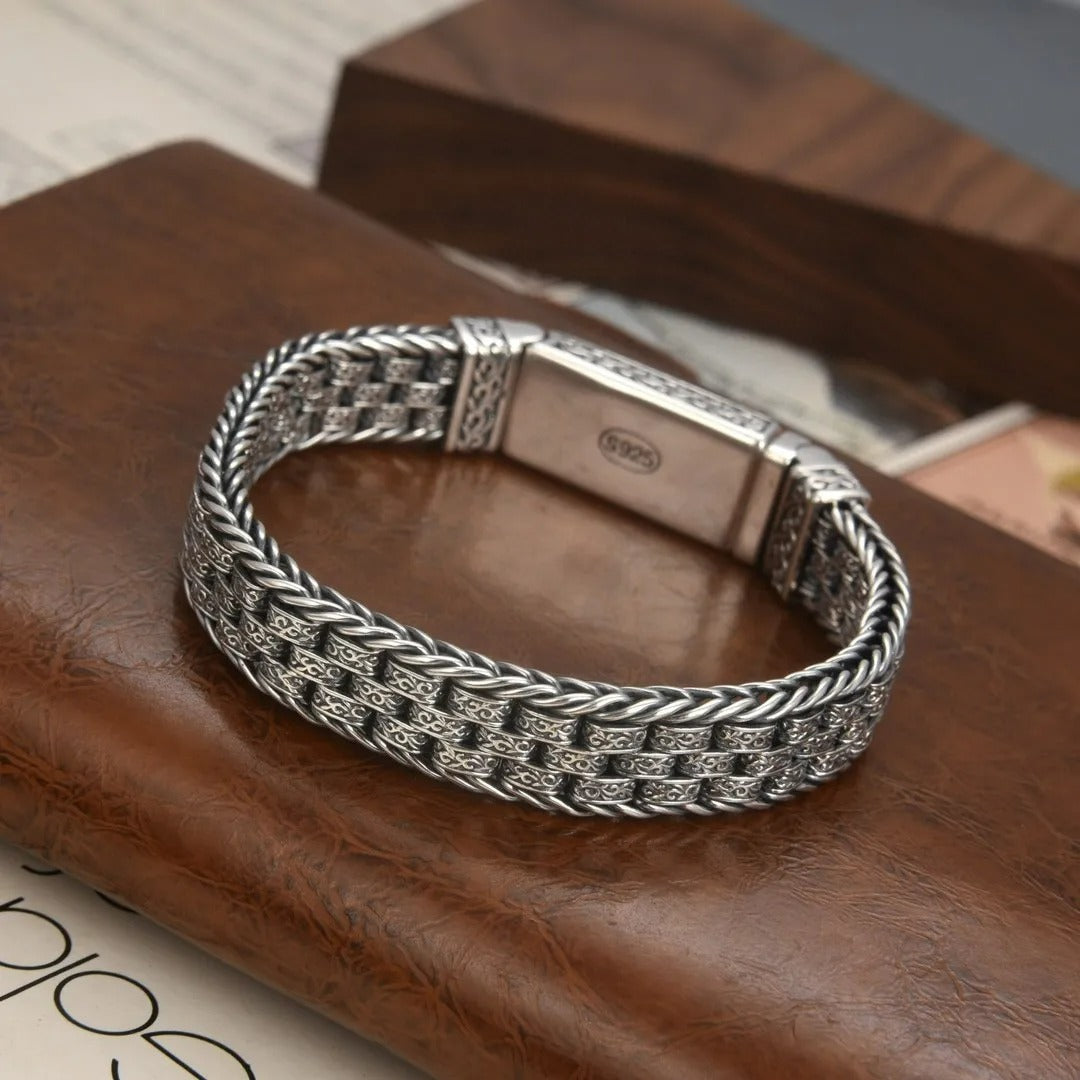 Bracelet Homme Argent tressé gravé