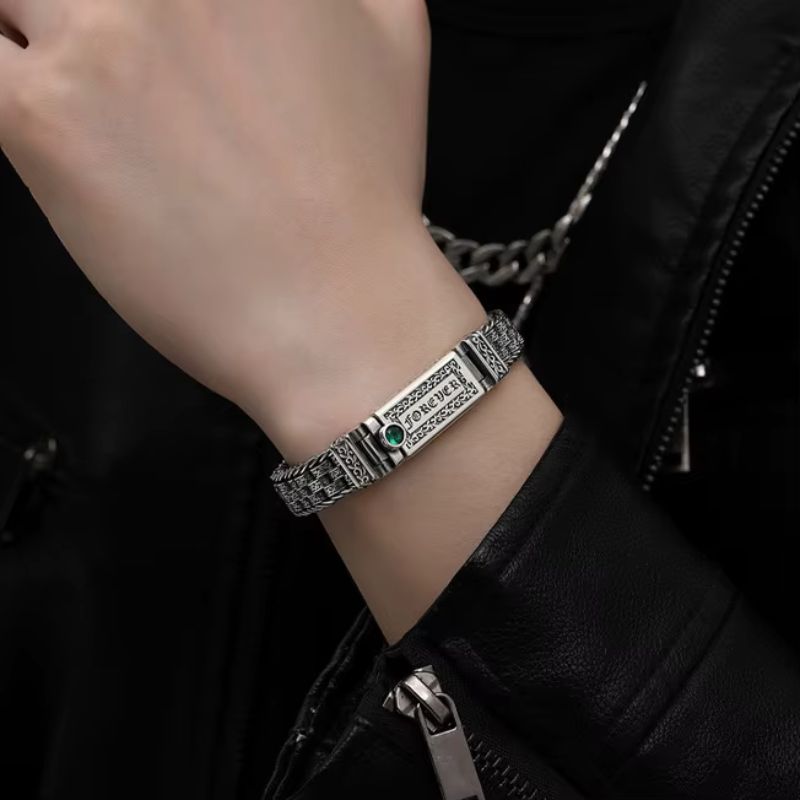 Bracelet Homme Argent tressé gravé