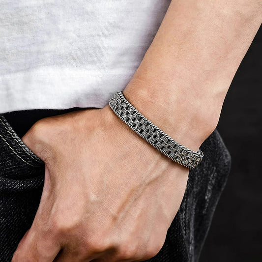 Bracelet Homme Argent tressé gravé