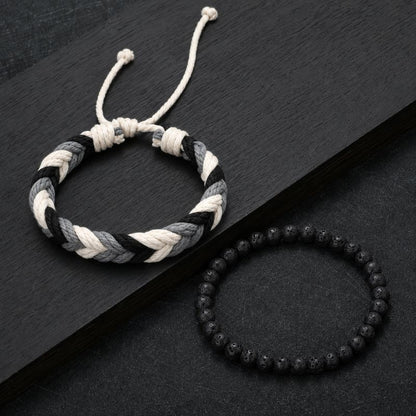 Bracelet Homme Duo Pierre de Lave et Cordon Tressé