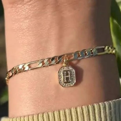 Bracelet Homme Initiale Chaîne Dorée Acier Inoxydable