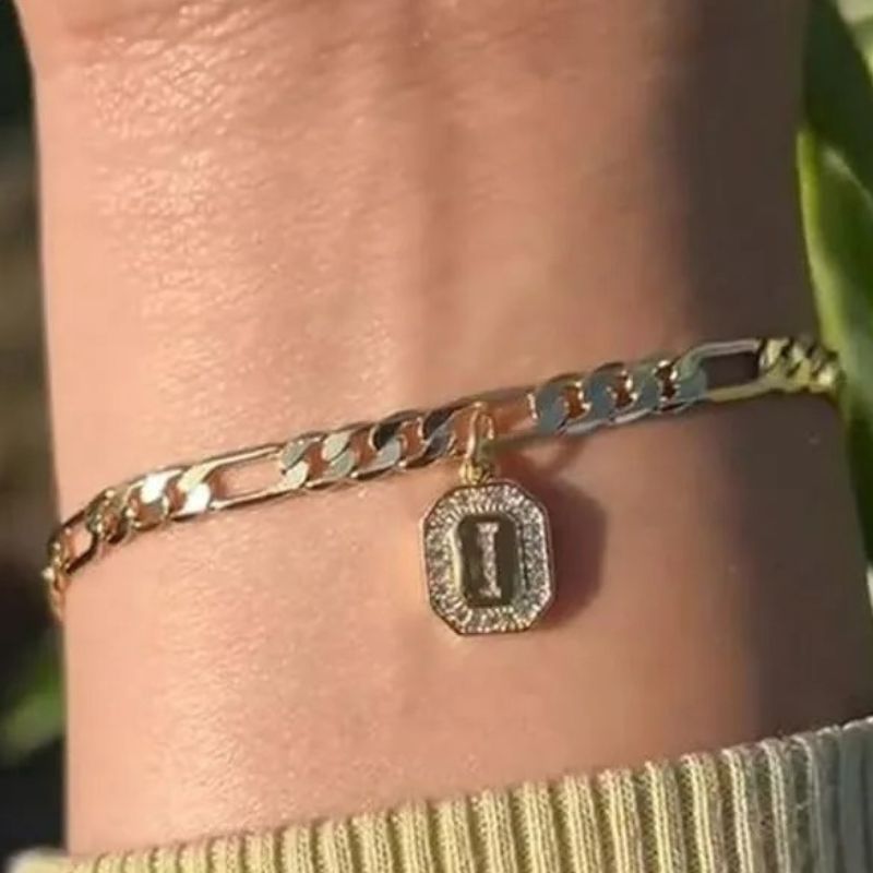 Bracelet Homme Initiale Chaîne Dorée Acier Inoxydable