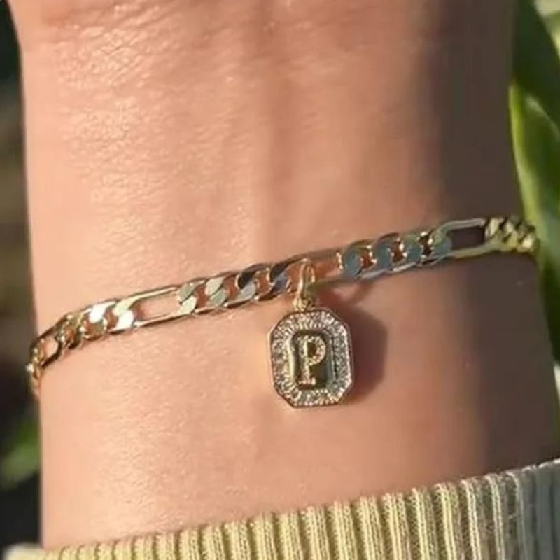 Bracelet Homme Initiale Chaîne Dorée Acier Inoxydable