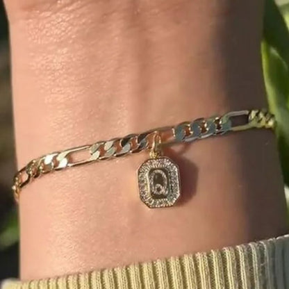 Bracelet Homme Initiale Chaîne Dorée Acier Inoxydable