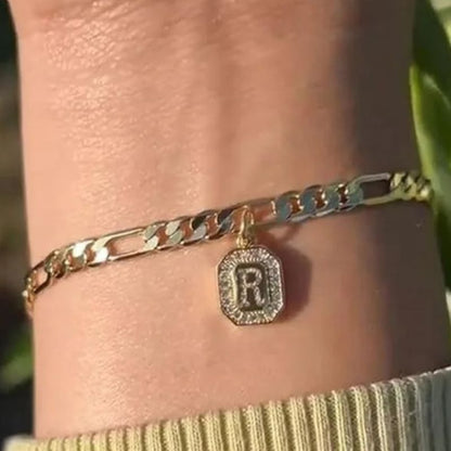 Bracelet Homme Initiale Chaîne Dorée Acier Inoxydable