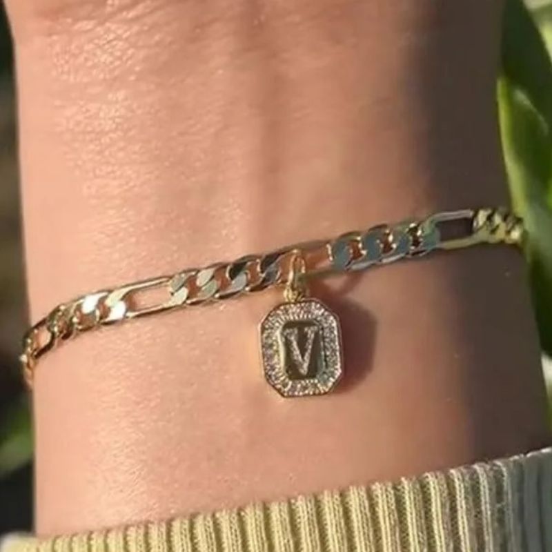 Bracelet Homme Initiale Chaîne Dorée Acier Inoxydable