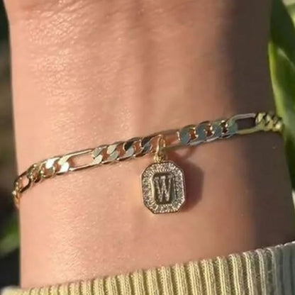 Bracelet Homme Initiale Chaîne Dorée Acier Inoxydable