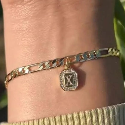 Bracelet Homme Initiale Chaîne Dorée Acier Inoxydable