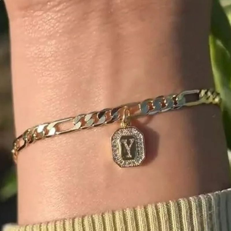 Bracelet Homme Initiale Chaîne Dorée Acier Inoxydable