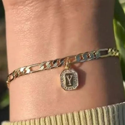 Bracelet Homme Initiale Chaîne Dorée Acier Inoxydable