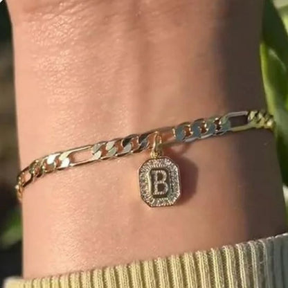 Bracelet Homme Initiale Chaîne Dorée Acier Inoxydable