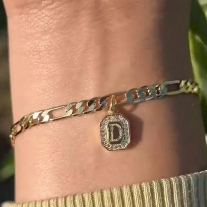 Bracelet Homme Initiale Chaîne Dorée Acier Inoxydable