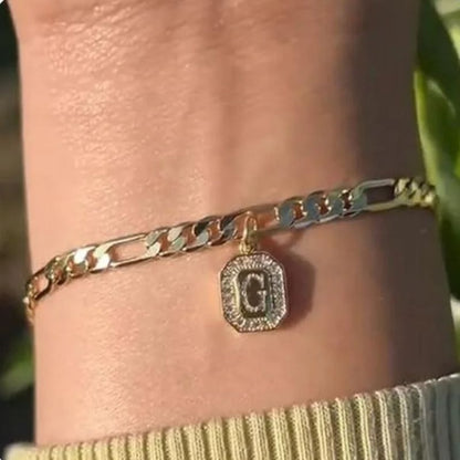 Bracelet Homme Initiale Chaîne Dorée Acier Inoxydable