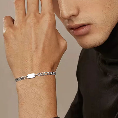 Bracelet Homme Initiale Chaînes Asymétriques Acier Inoxydable