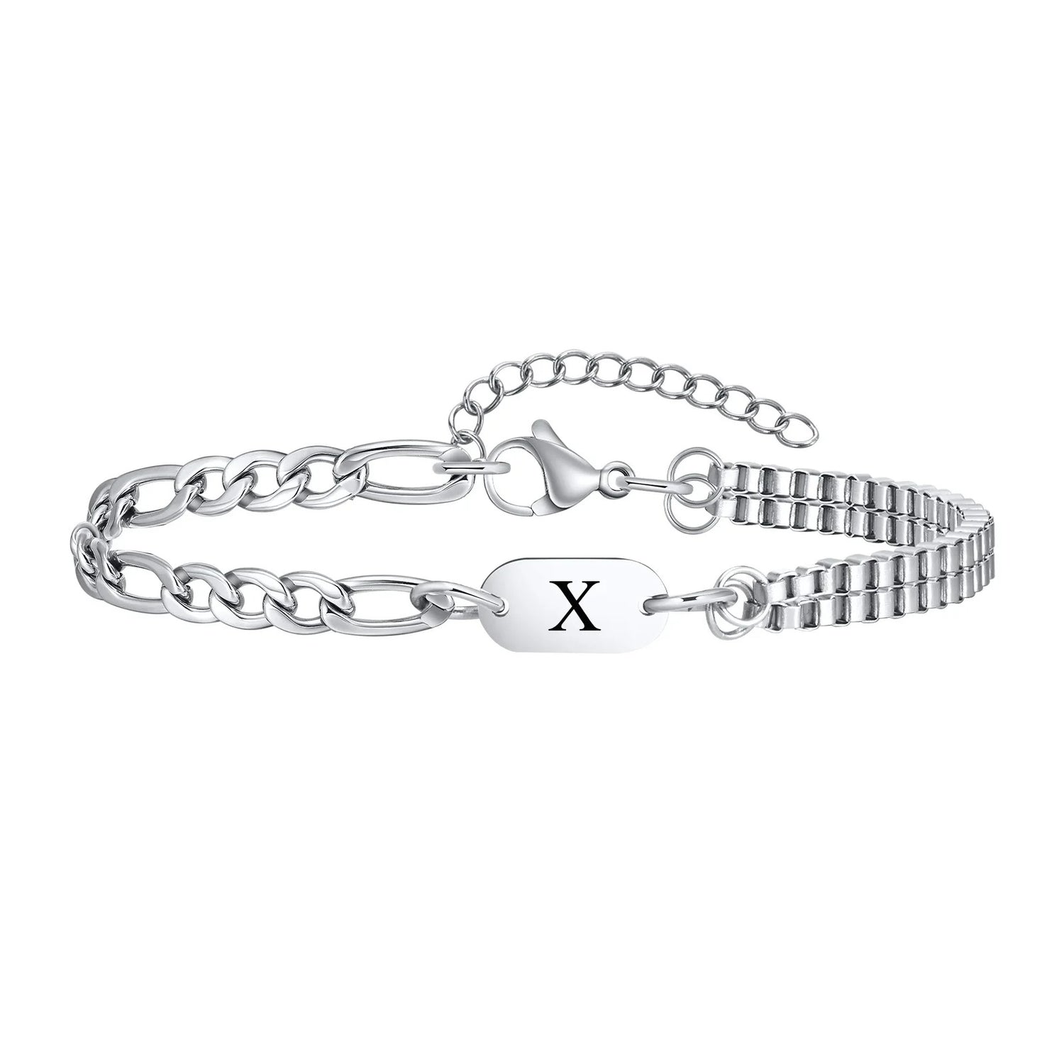 Bracelet Homme Initiale Chaînes Asymétriques Acier Inoxydable