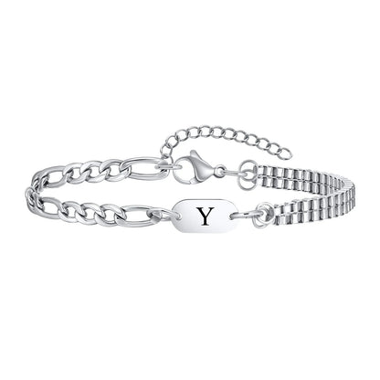 Bracelet Homme Initiale Chaînes Asymétriques Acier Inoxydable