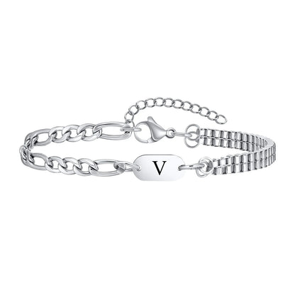 Bracelet Homme Initiale Chaînes Asymétriques Acier Inoxydable