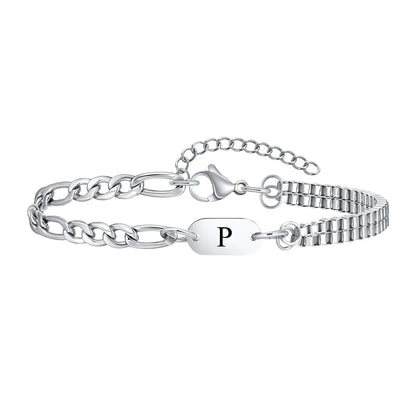 Bracelet Homme Initiale Chaînes Asymétriques Acier Inoxydable