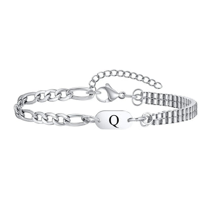 Bracelet Homme Initiale Chaînes Asymétriques Acier Inoxydable