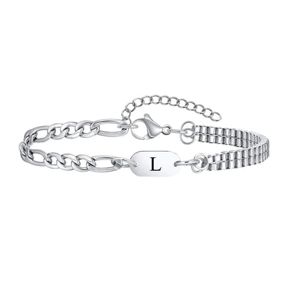 Bracelet Homme Initiale Chaînes Asymétriques Acier Inoxydable