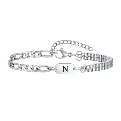 Bracelet Homme Initiale Chaînes Asymétriques Acier Inoxydable