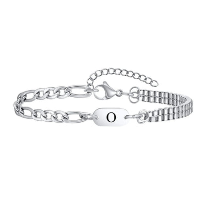 Bracelet Homme Initiale Chaînes Asymétriques Acier Inoxydable