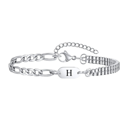 Bracelet Homme Initiale Chaînes Asymétriques Acier Inoxydable