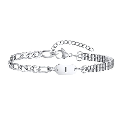 Bracelet Homme Initiale Chaînes Asymétriques Acier Inoxydable