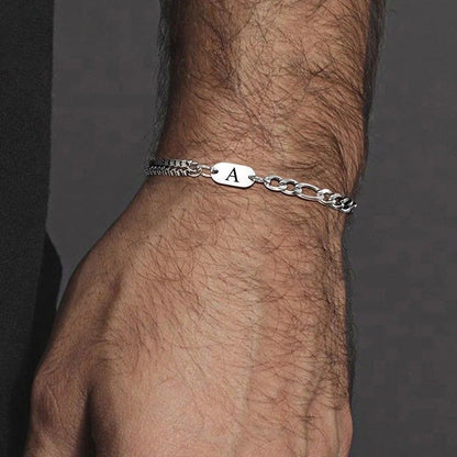 Bracelet Homme Initiale Chaînes Asymétriques Acier Inoxydable