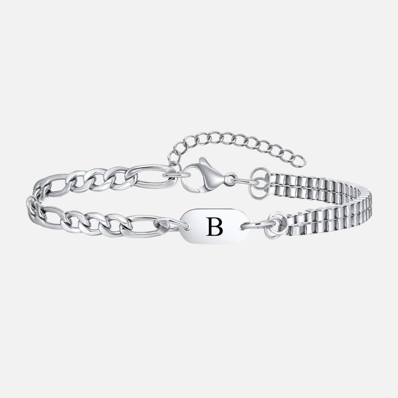 Bracelet Homme Initiale Chaînes Asymétriques Acier Inoxydable