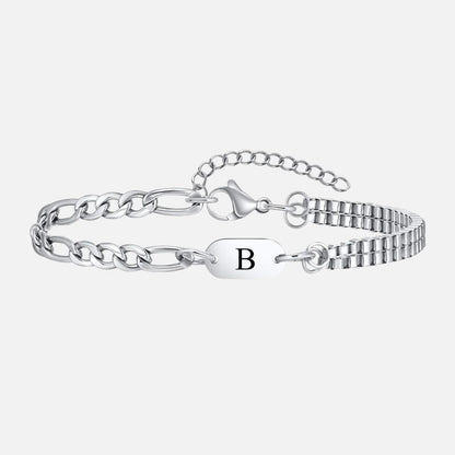 Bracelet Homme Initiale Chaînes Asymétriques Acier Inoxydable