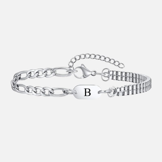 Bracelet Homme Initiale Chaînes Asymétriques Acier Inoxydable
