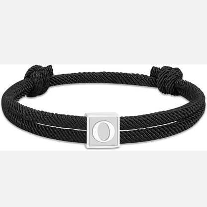 Bracelet Homme Initiale Corde Noire Et Acier Inoxydable