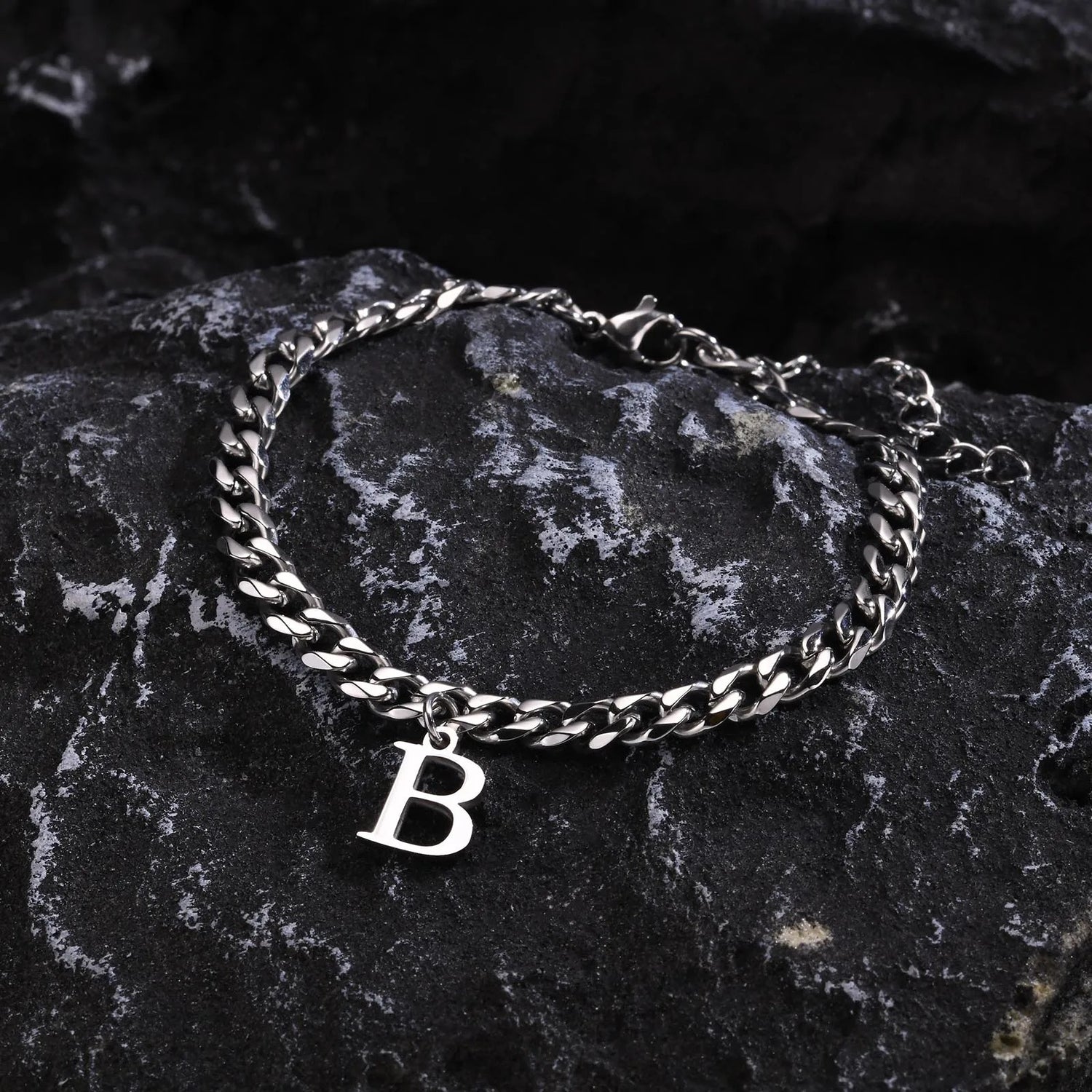 Bracelet Homme Initiale à Maillons Acier Inoxydable