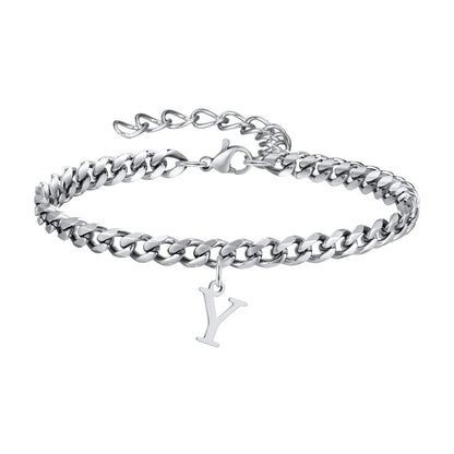 Bracelet Homme Initiale à Maillons Acier Inoxydable