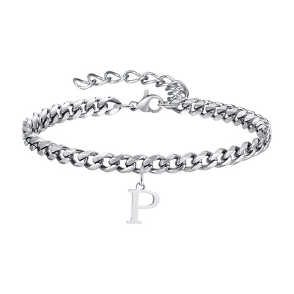 Bracelet Homme Initiale à Maillons Acier Inoxydable