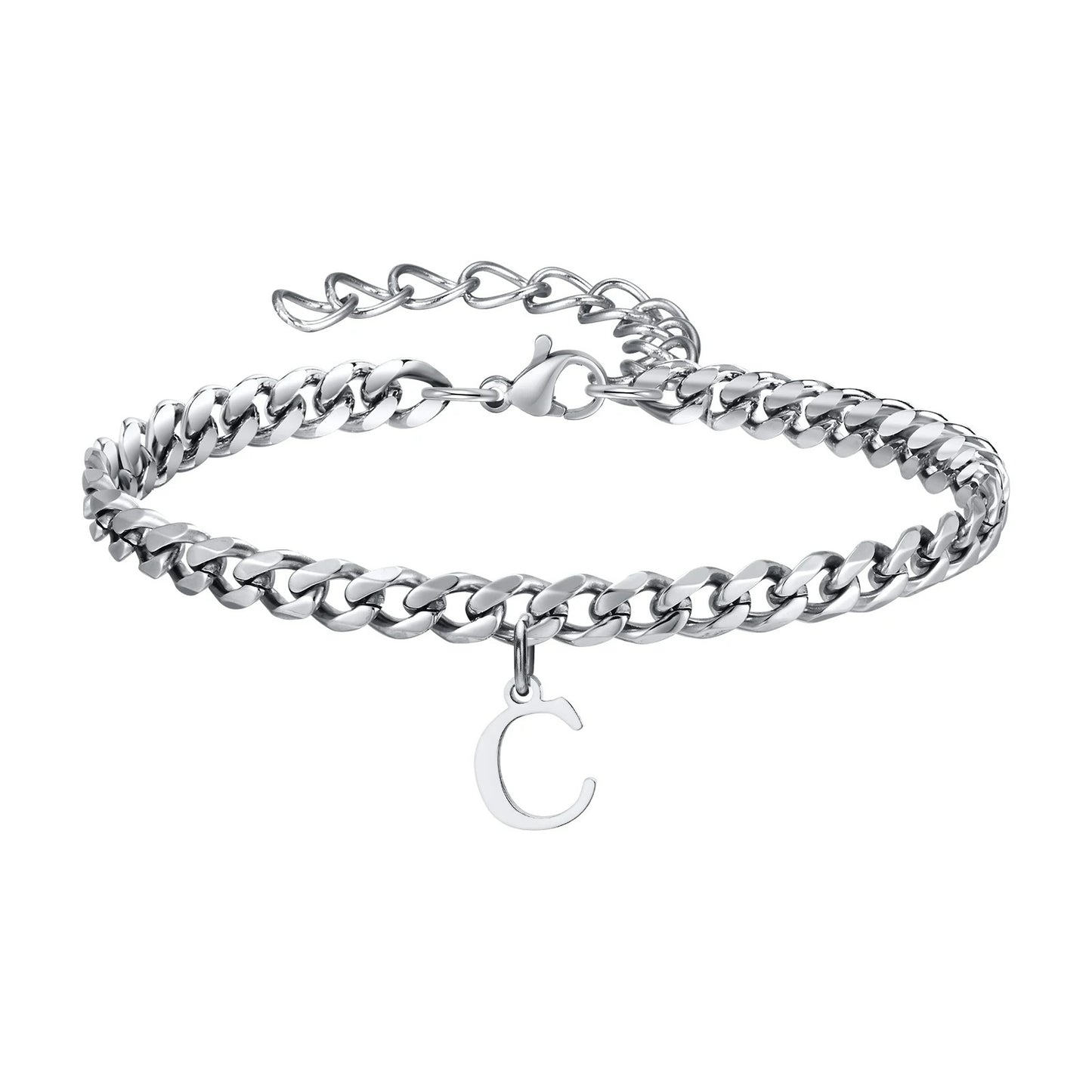 Bracelet Homme Initiale à Maillons Acier Inoxydable