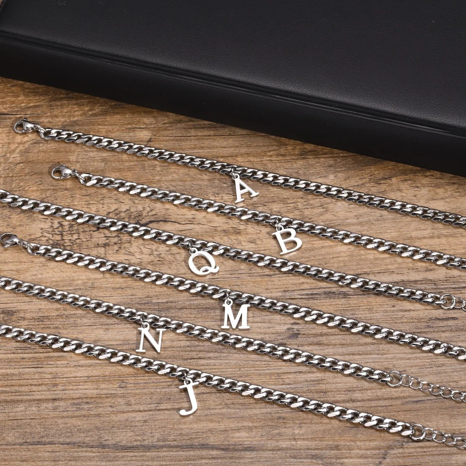 Bracelet Homme Initiale à Maillons Acier Inoxydable