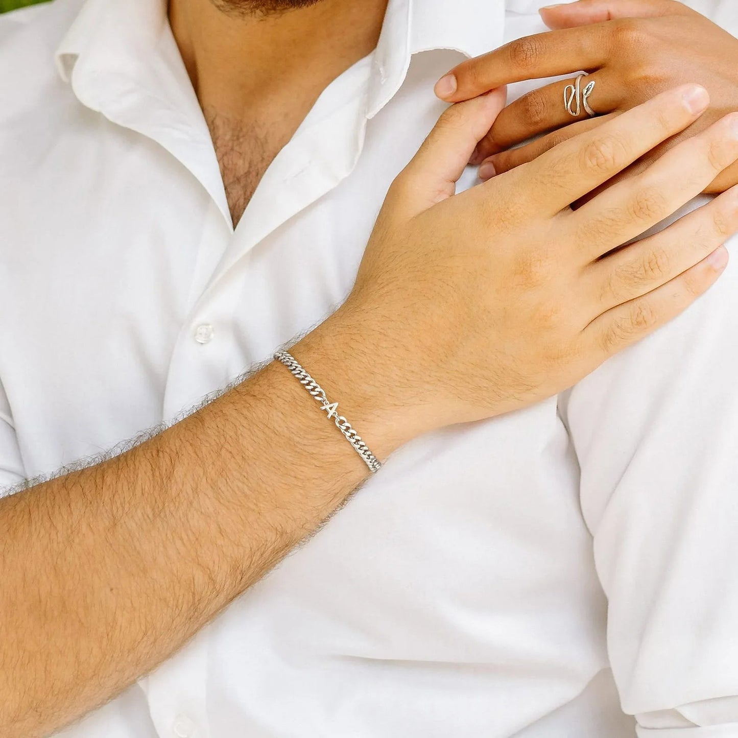 Bracelet Homme Initiale Style Gourmette Acier Inoxydable