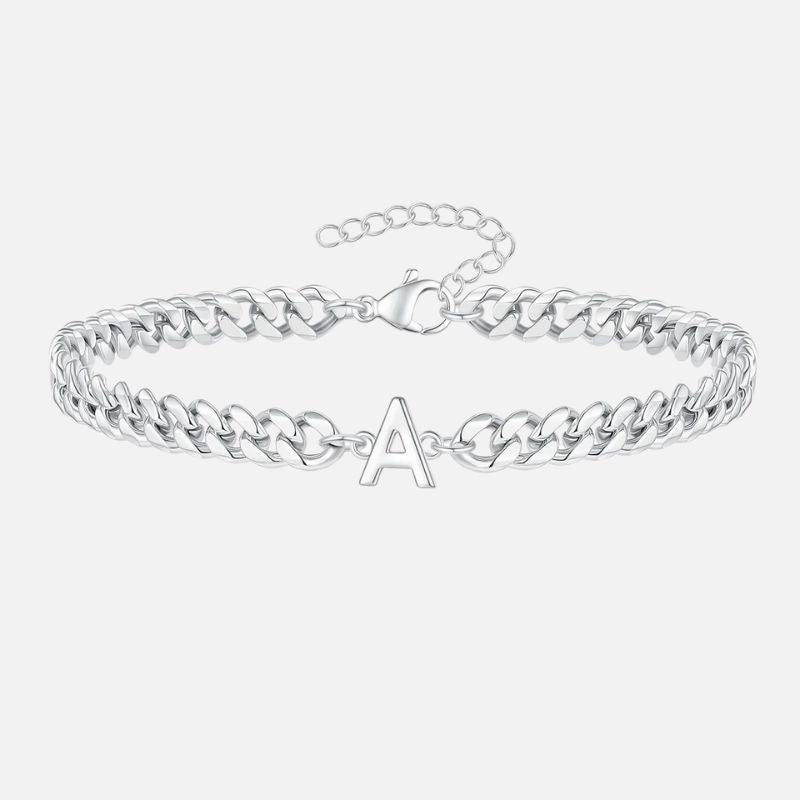 Bracelet Homme Initiale Style Gourmette Acier Inoxydable