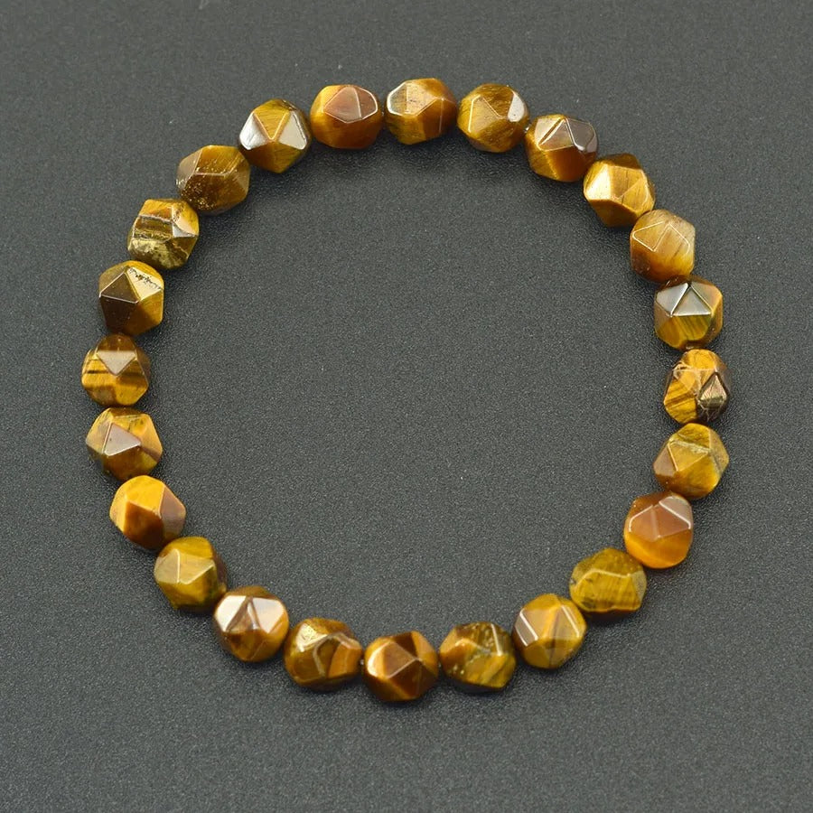Bracelet Homme Oeil de Tigre Perles Facettées