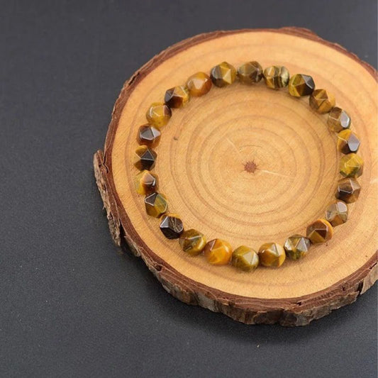 Bracelet Homme Oeil de Tigre Perles Facettées