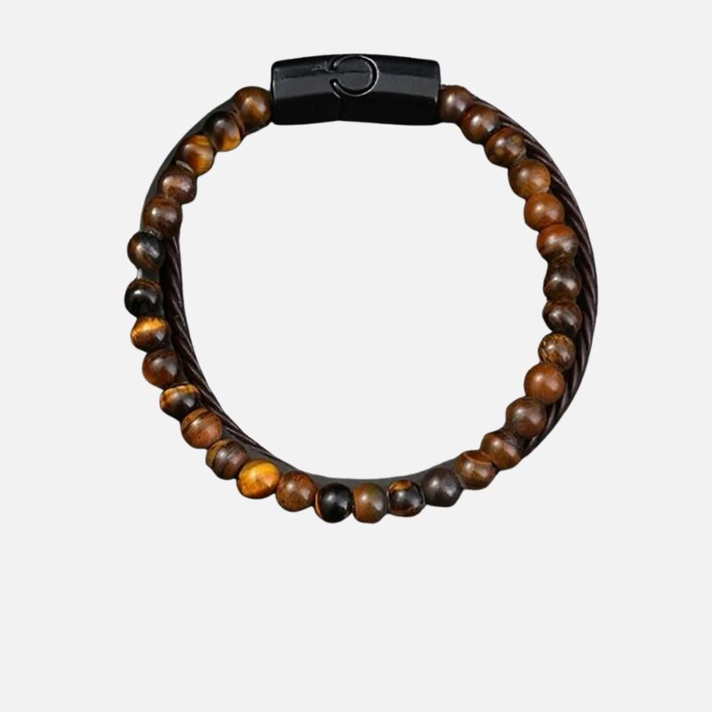 Bracelet Homme Oeil de Tigre Simili Cuir Noir